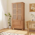 COZONY 64 Tall Pantry Cabinet with Rattan Doors, Kitchen Storage Cabinet with 2 Drawers & Adjustable Shelves