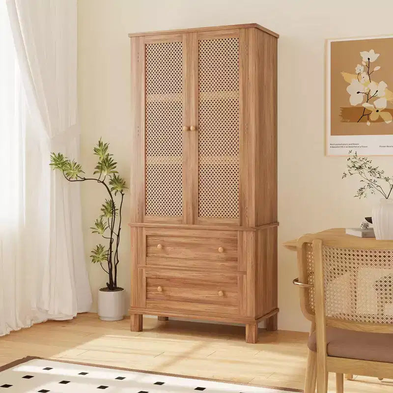 COZONY 64 Tall Pantry Cabinet with Rattan Doors, Kitchen Storage Cabinet with 2 Drawers & Adjustable Shelves