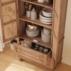 64-Inch Tall Pantry Cabinet with Rattan Doors, 2 Drawers and Adjustable Shelves