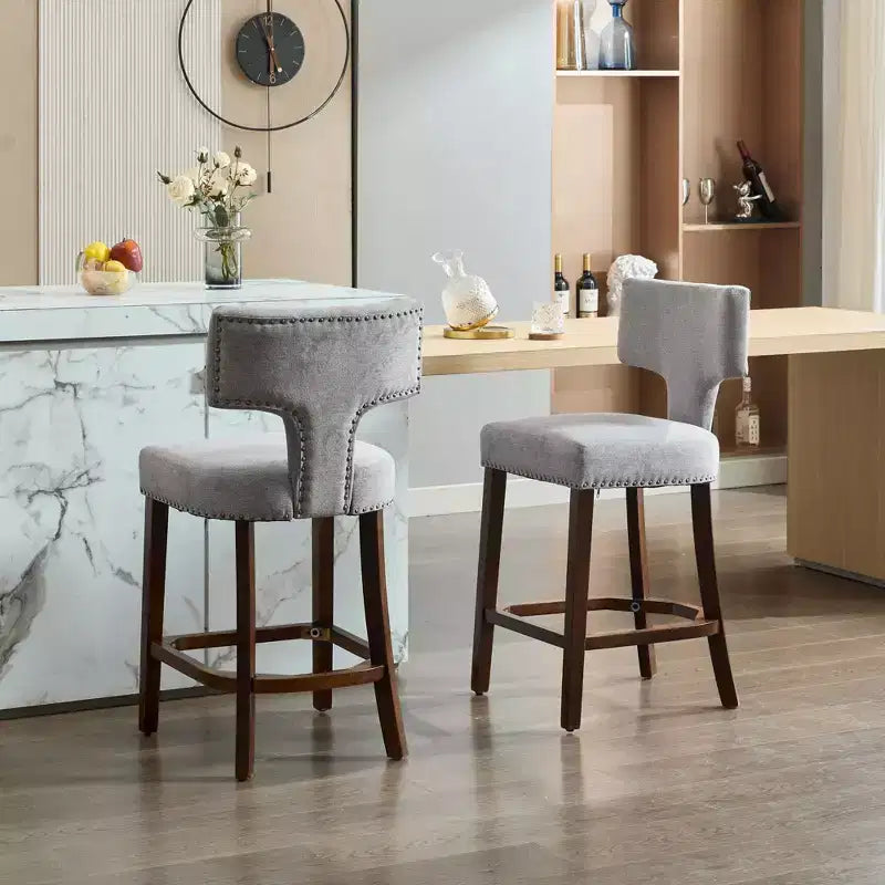 sumyeg Set of 2 Mid-Century Counter Stools with Curved Back and Upholstered Seat