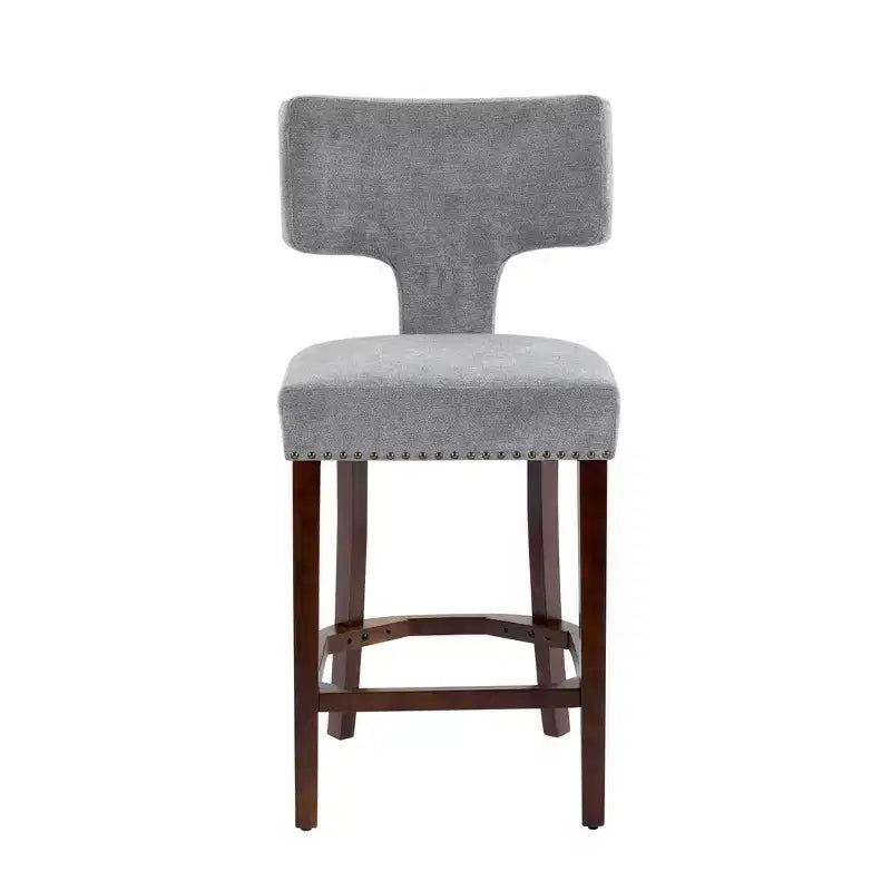 Set of 2 Mid-Century Counter Stools with Curved Back and Upholstered Seat