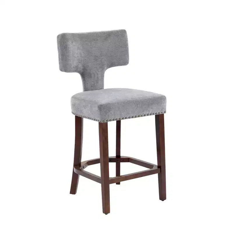 Set of 2 Mid-Century Counter Stools with Curved Back and Upholstered Seat