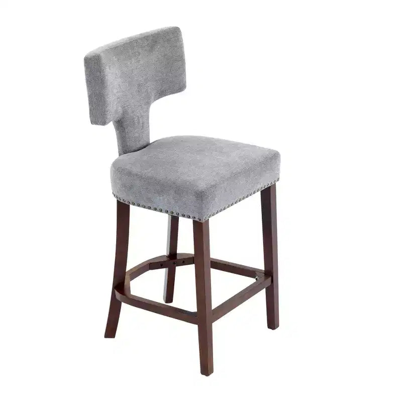 Set of 2 Mid-Century Counter Stools with Curved Back and Upholstered Seat