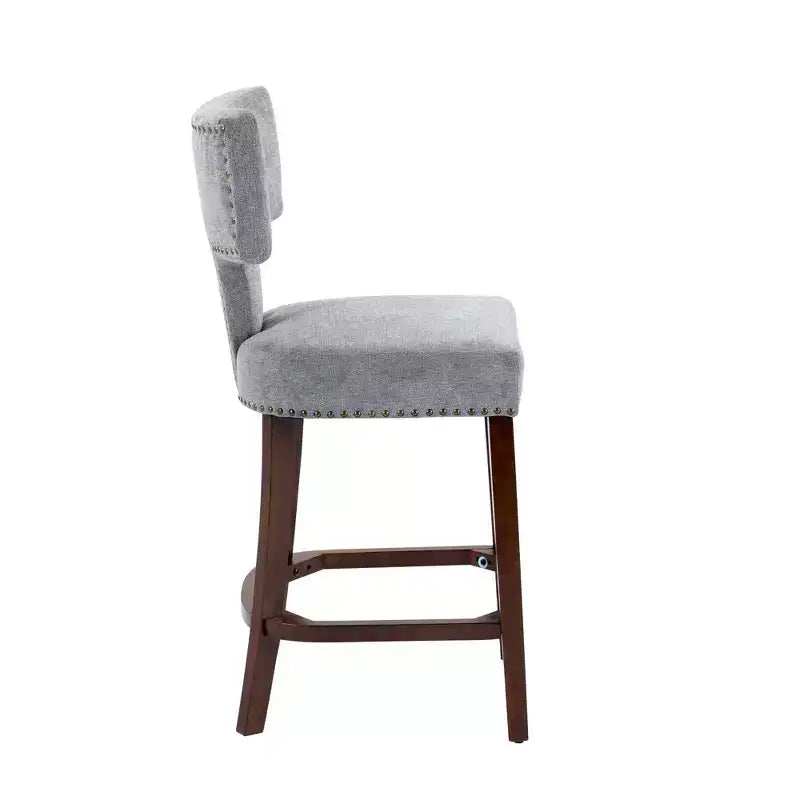 Set of 2 Mid-Century Counter Stools with Curved Back and Upholstered Seat