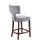 Set of 2 Mid-Century Counter Stools with Curved Back and Upholstered Seat