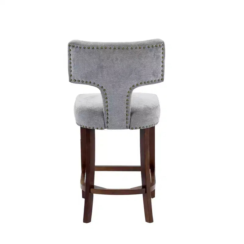 Set of 2 Mid-Century Counter Stools with Curved Back and Upholstered Seat
