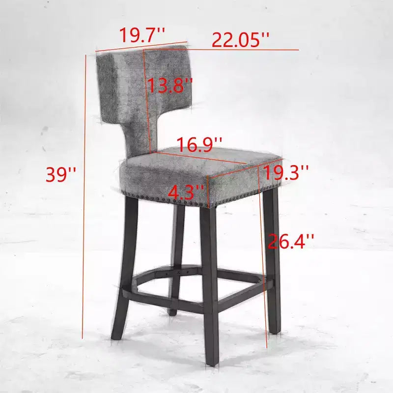 Set of 2 Mid-Century Counter Stools with Curved Back and Upholstered Seat