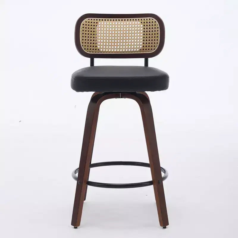 Set of 2 Rattan Counter Stools with Swivel Seat and Cane Back, 26'' Height