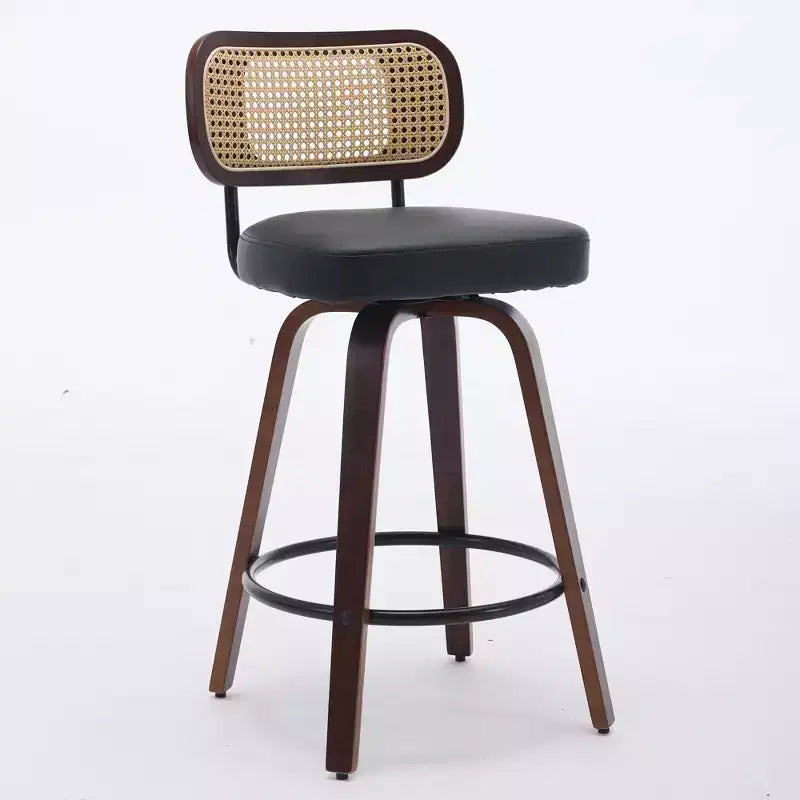 Set of 2 Rattan Counter Stools with Swivel Seat and Cane Back, 26'' Height