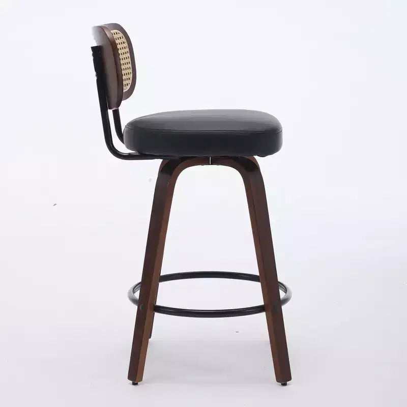 Set of 2 Rattan Counter Stools with Swivel Seat and Cane Back, 26'' Height