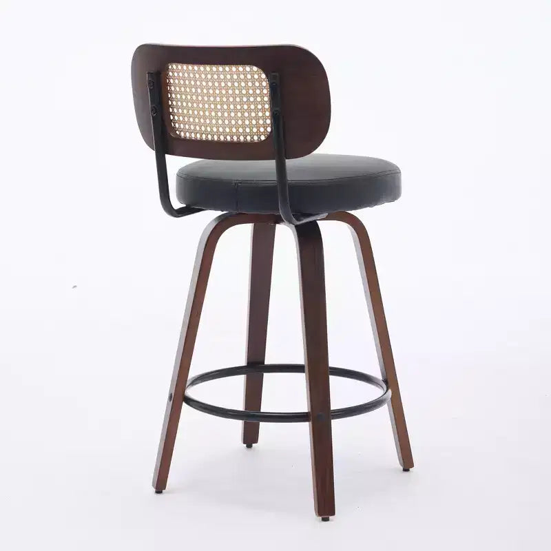 Set of 2 Rattan Counter Stools with Swivel Seat and Cane Back, 26'' Height