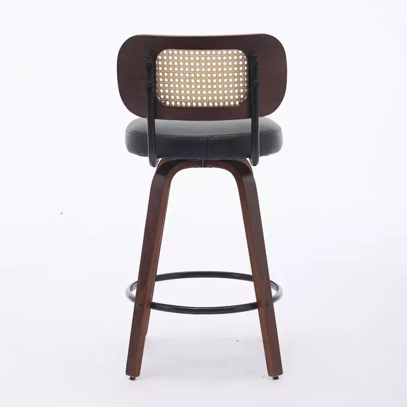 Set of 2 Rattan Counter Stools with Swivel Seat and Cane Back, 26'' Height