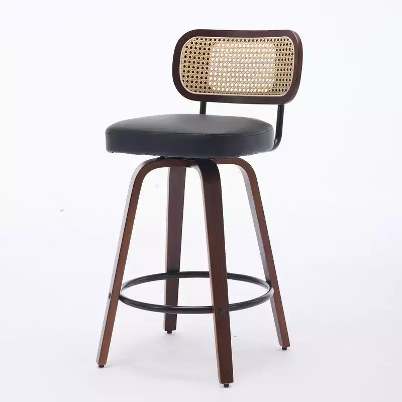 Set of 2 Rattan Counter Stools with Swivel Seat and Cane Back, 26'' Height
