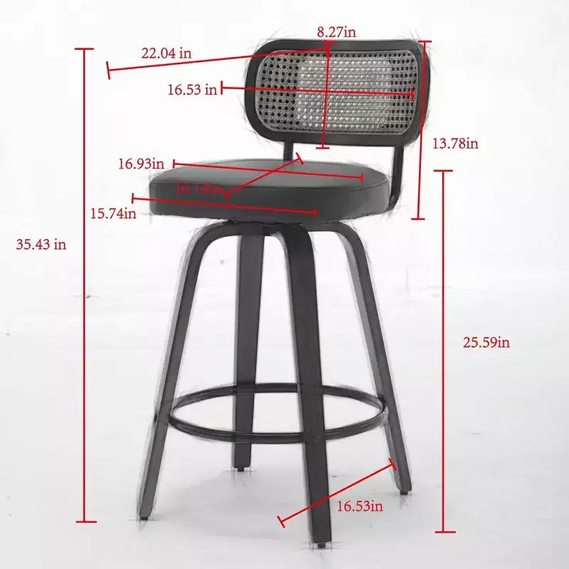 Set of 2 Rattan Counter Stools with Swivel Seat and Cane Back, 26'' Height