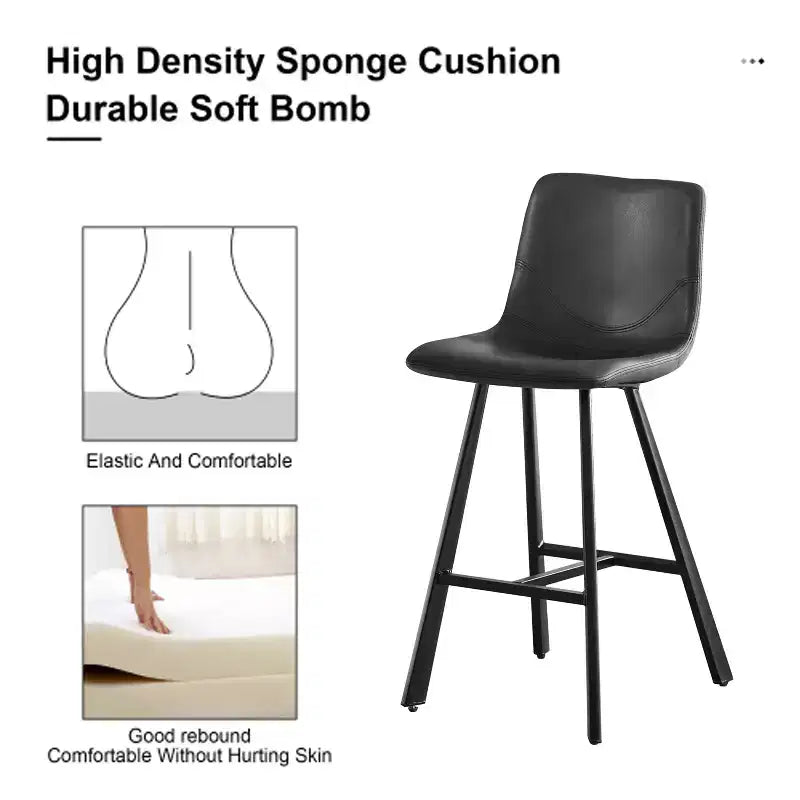 Set of 2 Bar Stools with Curved Backrest and Faux Leather Seat
