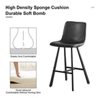 Set of 2 Bar Stools with Curved Backrest and Faux Leather Seat