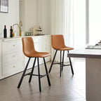 Set of 2 Bar Stools with Curved Backrest and Faux Leather Seat