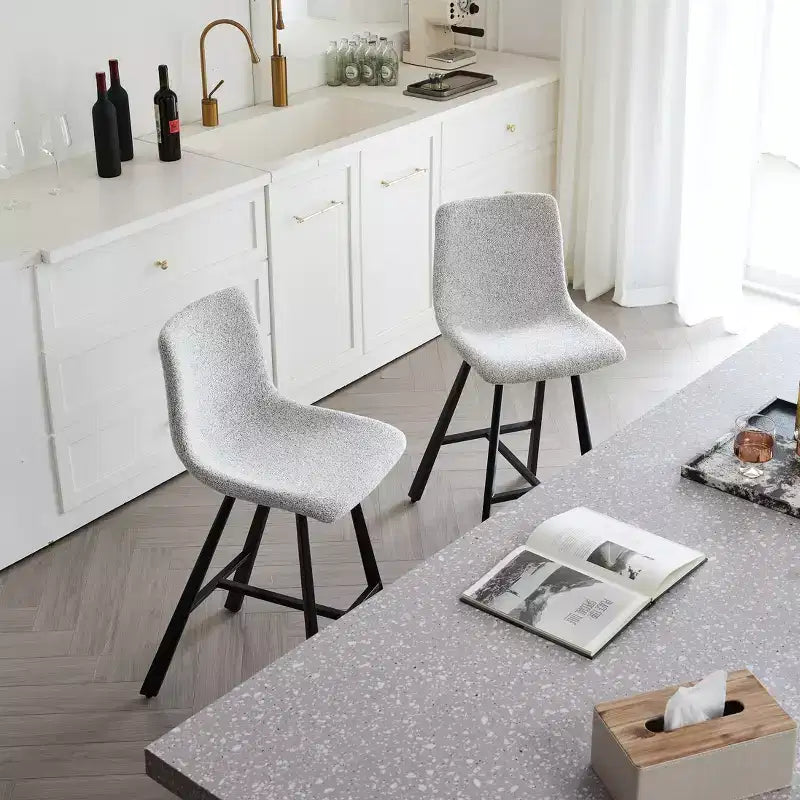 Set of 2 Bar Stools with Curved Backrest and Faux Leather Seat