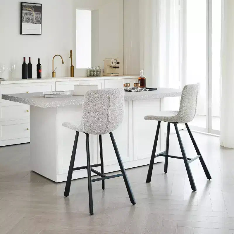 Set of 2 Bar Stools with Curved Backrest and Faux Leather Seat