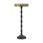 Black Iron Side Table with Scalloped Brown Wood Top D12x29.5