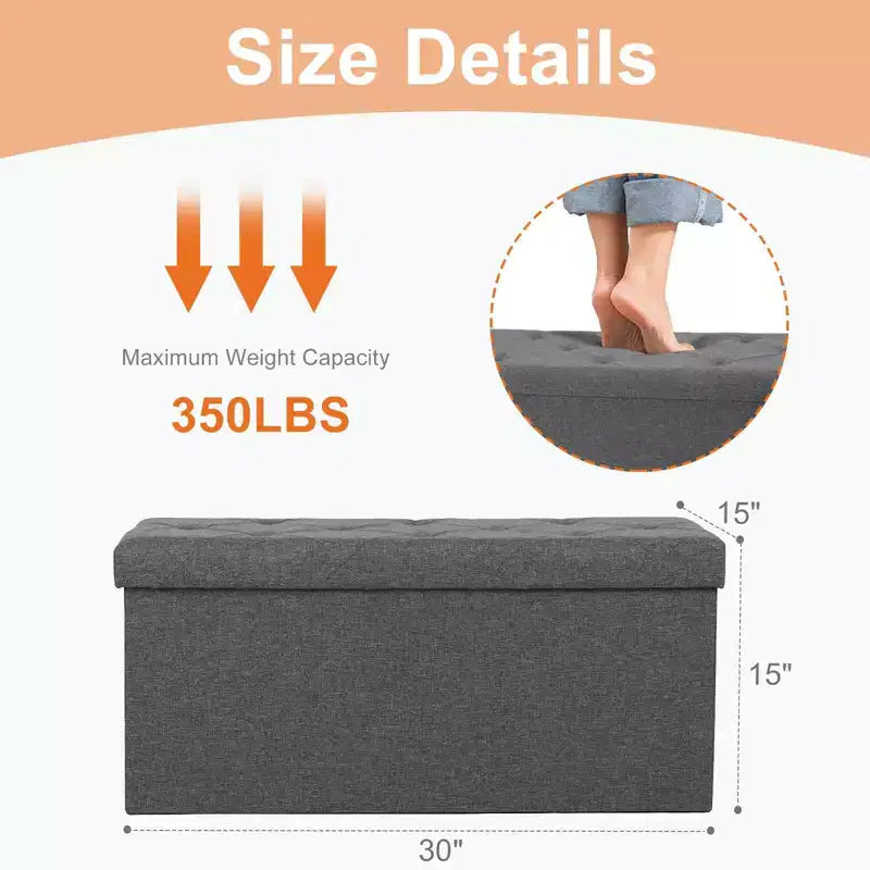 Storage Ottoman Bench with Padded Seat, Available in 30IN and 43IN