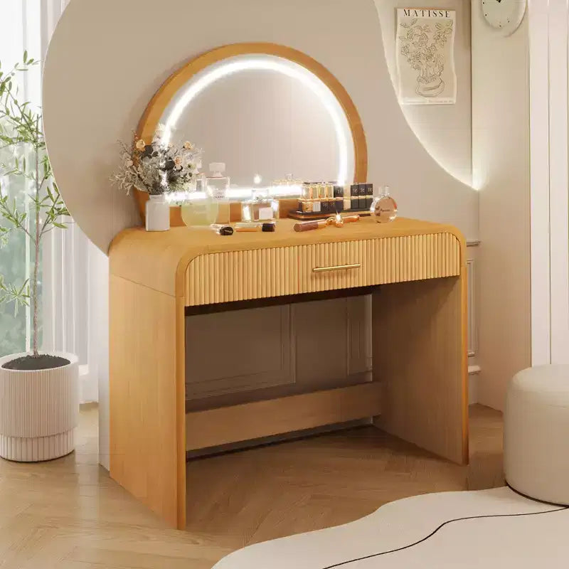 Makeup Vanity Table with Lighted Mirror and Drawer