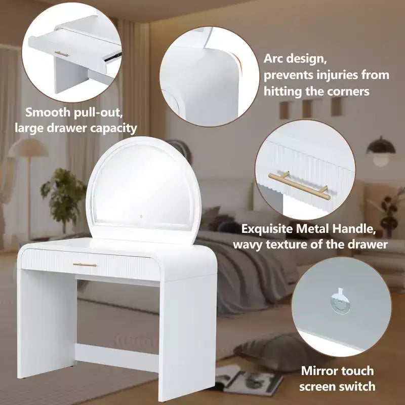 Makeup Vanity Table with Lighted Mirror and Drawer
