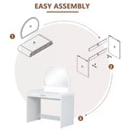 Makeup Vanity Table with Lighted Mirror and Drawer