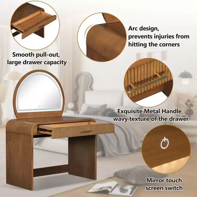 Makeup Vanity Table with Lighted Mirror and Drawer