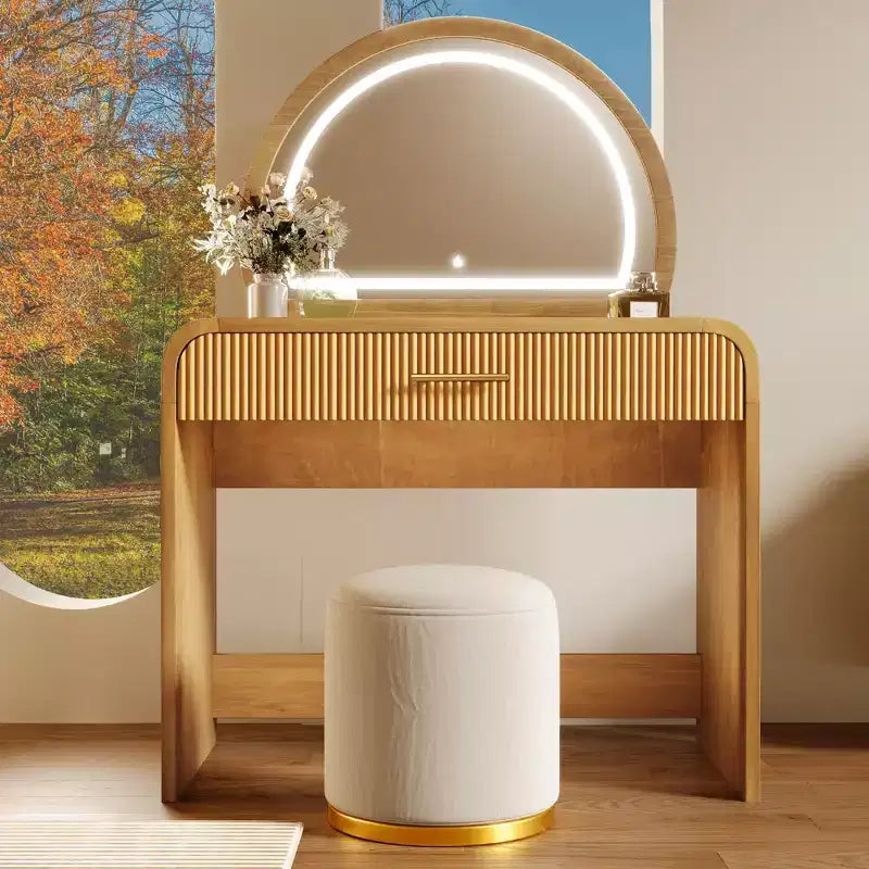 Makeup Vanity Table with Lighted Mirror and Drawer