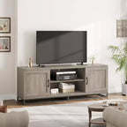 63-Inch Mid-Century Modern TV Stand with Push-Open Cabinets and Open Shelves