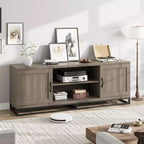 63-Inch Mid-Century Modern TV Stand with Push-Open Cabinets and Open Shelves
