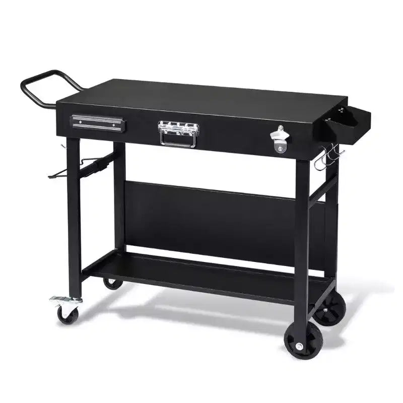 Karl Home Portable 4-Wheel Collapsible BBQ Prep Table Black Outdoor Grill Station