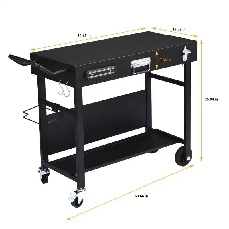 Portable 4-Wheel Collapsible BBQ Prep Table, Black