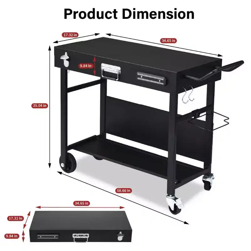 Portable 4-Wheel Collapsible BBQ Prep Table, Black