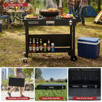 Portable 4-Wheel Collapsible BBQ Prep Table, Black