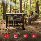 Portable 4-Wheel Collapsible BBQ Prep Table, Black