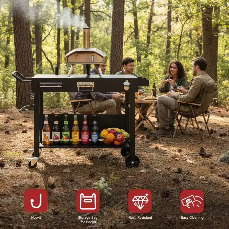 Portable 4-Wheel Collapsible BBQ Prep Table, Black