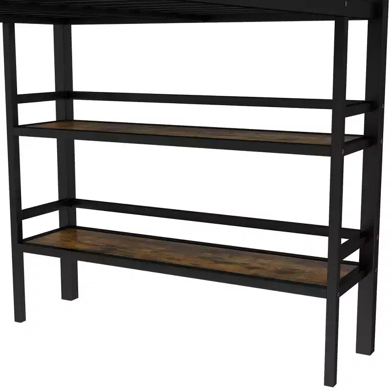 Twin Size Metal Loft Bed for Kids with Ladder and Guardrails, Black