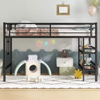 Twin Size Metal Loft Bed for Kids with Ladder and Guardrails, Black