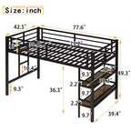 Twin Size Metal Loft Bed for Kids with Ladder and Guardrails, Black