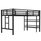 Twin Size Metal Loft Bed for Kids with Ladder and Guardrails, Black