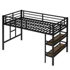 Twin Size Metal Loft Bed for Kids with Ladder and Guardrails, Black
