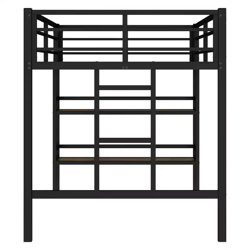 Twin Size Metal Loft Bed for Kids with Ladder and Guardrails, Black
