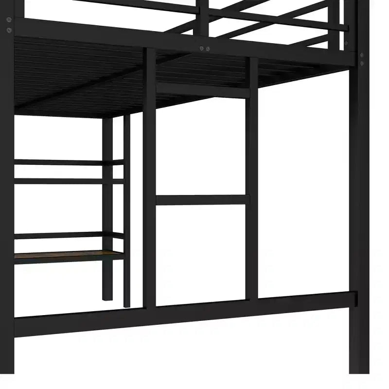 Twin Size Metal Loft Bed for Kids with Ladder and Guardrails, Black