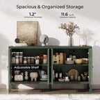 Buffet Cabinet with Storage, 4 Carved Doors and Adjustable Shelf, Wooden Sideboard Cabinet