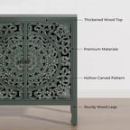 Buffet Cabinet with Storage, 4 Carved Doors and Adjustable Shelf, Wooden Sideboard Cabinet