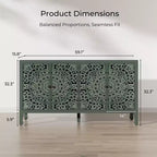 Buffet Cabinet with Storage, 4 Carved Doors and Adjustable Shelf, Wooden Sideboard Cabinet