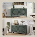 Buffet Cabinet with Storage, 4 Carved Doors and Adjustable Shelf, Wooden Sideboard Cabinet