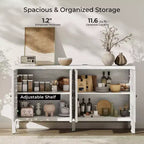 Buffet Cabinet with Storage, 4 Carved Doors and Adjustable Shelf, Wooden Sideboard Cabinet